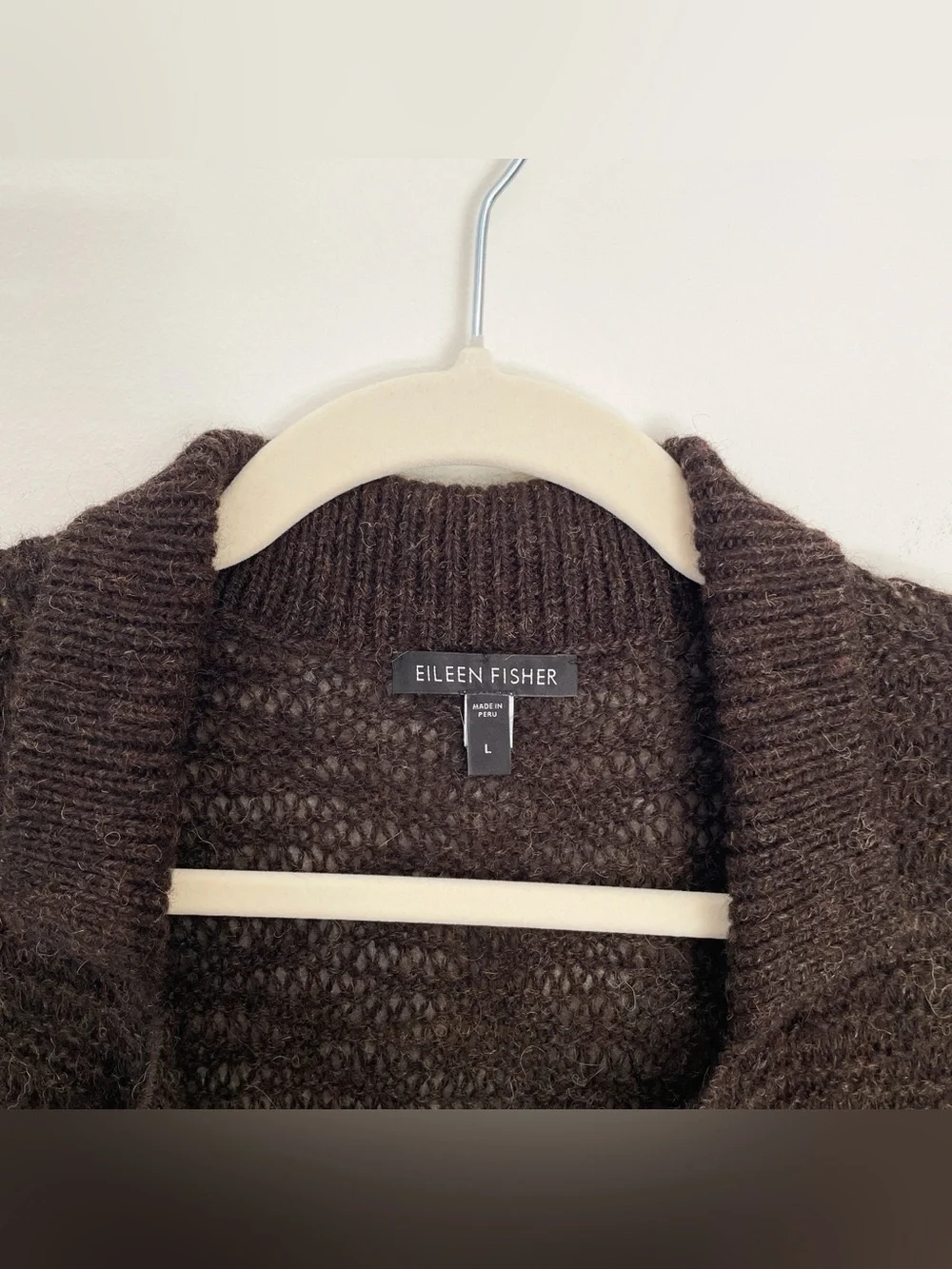 Eileen Fisher 100% Baby Alpaca Wool Knit Cardigan Sweater Womens Large Chocolate - Picture 4 of 11